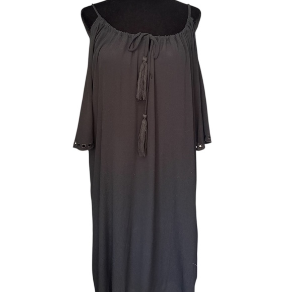 4Sienna Black Eyelet Cold Shoulder Drawstring Neck Dress SZ S - Picture 4 of 12